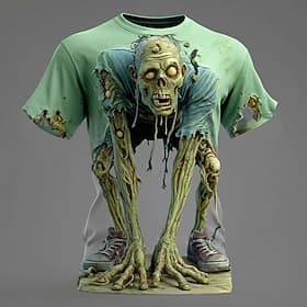 Men's Optical Illusion Zombies 3D T Shirt Short Sleeve T shirt 3D Print Crew Neck Shirt Exaggerated Designer Horror Party Street Holiday Yellow Blue Purple Sum