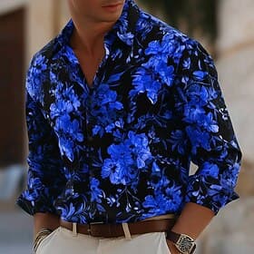 Herren Blumendruck Neon Blumen Hemd Knopfhemd Lässiges Hemd Langarm Hawaiianisch Urlaub Täglich Streetwear Sommer Frühling Umlegekragen 3D-Druck Hemden mit Kra