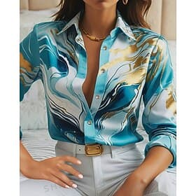 Women's Shirt Buttons Print Graphic Stylish Modern Long Sleeve Shirt Collar Regular Tops Daily Holiday Pink Sky Blue Purple Spring Fall