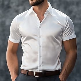 Homme Chemise Comme de la soie Chemise en satin Chemise d'été Chemise Décontractée Chemise Boutonnée Uni Formel Mariage Blanche Manche Courte Revers Été Toutes