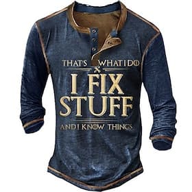 Camiseta Gráfica Masculina de Manga Longa Eu Conserto Coisas Sei Coisas Hobbies Estilo de Vida