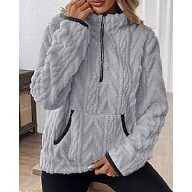 Women's Sweatshirts Zip Up Sweatshirts Pocket Quarter Zip Plain Streetwear Casual Comfy Long Sleeve High Neck Regular Tops Street Holiday Going out White Pink