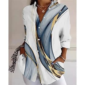 Women's Shirt Buttons Print Abstract Active Daily Stylish Long Sleeve Shirt Collar Regular Tops Daily Holiday Blue Spring Fall