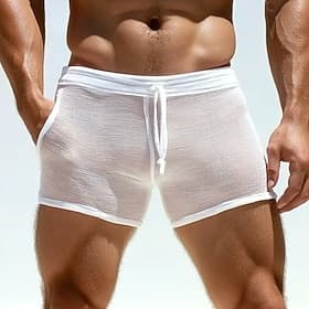 Men's 1 PCS Boxer Shorts Drawstring 5% Spandex Polyester Soft Comfortable Breathable Plain Mid Rise White