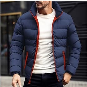 Herre Vinterfrakk Pufferjakke Polstret jakke Lomme Polyester Feriereise Dagligdagstøy Stevnemøte Normal Mote Fritid Bekvem Hold Varm Vinter Ensfarget / vanlig