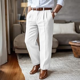Per uomo Pantaloni di Lino Pantaloni Pantaloni Estivi Pantaloni plissettati Tasca Frontale Gamba Dritta Semplice Comodità Traspirante Lunghezza intera All'aper