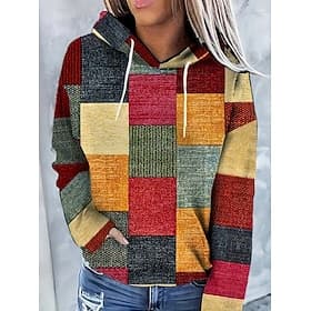 Women's Pullover Hoodie Sweatshirt Print Graphic Geometric Warm Vintage Fashion Long Sleeve Hooded Regular Tops Street Dailywear Holiday Orange Light Blue Fall