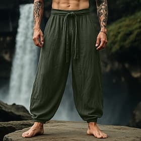 Homme Pantalons en Lin Pantalon d'été Pantalons Amples Manchette Elastique Uni Confort Respirant Longueur Genou Extérieur Occasionnel Quotidien Vacances ancien