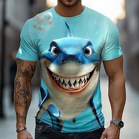 Per uomo Squalo 3D Divertente Maglietta Manica Corta maglietta Stampa 3D Girocollo Camicia Esagerato Designer Feste Ferie Blu 3# Blu 2# Blu 1# Estate Primavera