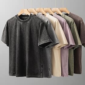 Homme T-shirt Chemise 100% coton délavée à l'acide Chemise à manches courtes Manche Courte Col ras du cou Été Uni Mode Designer Basique Classique Délavé Vacanc