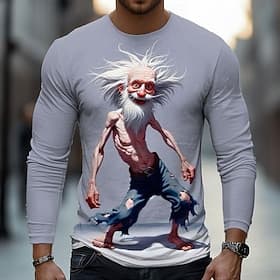 Homme 3D Vieil Homme T-shirt manche longue T-shirt Impression 3D Col ras du cou Chemise Mode Basique Occasionnel Quotidien Rue Kaki Gris foncé Été Printemps Vê
