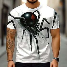 Herren Spinne 3D Lustig T Shirt Kurzarm T-Shirt 3D-Druck Rundhalsausschnitt Hemd Übertrieben Designer Party Ferien Weiß Sommer Frühling Bekleidung S M L XL XXL