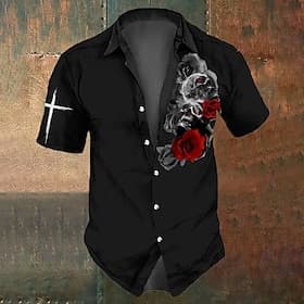 Chemise Costume Crâne pour hommes Chemise à boutons Manches courtes Style gothique sombre Vacances Été Printemps Chemises à col imprimé 3D Noir 1 Noir