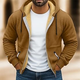 Men's Hoodie Full Zip Hoodie Fleece Hoodie Fleece lined Hoodie Wine Red Black White Army Green Navy Blue Hooded Plain Zipper Sports Outdoor Casual Daily Stree