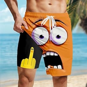 Men's 3D Cartoon Funny Duck Lined Shorts 2 in 1 Board Shorts Swim Shorts Mid Waist Hawaiian Holiday Side Pockets With Compression Liner Elastic Drawstring Wais