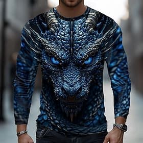 Herren Drache 3D T Shirt Langarm T-Shirt 3D-Druck Rundhalsausschnitt Hemd Mode Basic Lässig Täglich Straße Blau Rote Grün Sommer Frühling Bekleidung S M L XL X