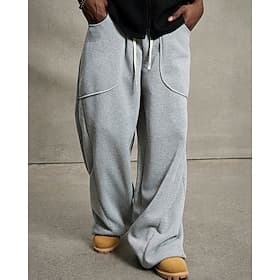 Men's Sweatpants Wide Leg Sweatpants Trousers Drawstring Pocket Elastic Waist Plain Comfort Sports Outdoor Daily Fashion Casual Gray Micro-elastic