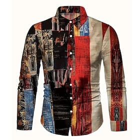 Herren Farbblock Patchwork Hemd Knopfhemd Lässiges Hemd Langarm Modisch lässig Urlaub Täglich Streetwear Sommer Frühling Umlegekragen 3D-Druck Hemden mit Krage