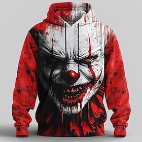 Homme Joker 3D Sweat à capuche Sweatshirt Punk Exagéré Gothique Occasionnel manche longue Col ras du cou À capuche Club Vêtements de rue Rouge Gris Cordon de s