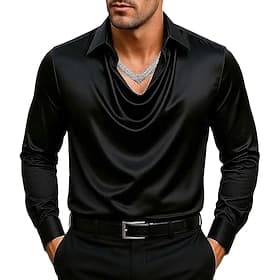 Homme Chemise Comme de la soie Chemise en satin Chemise Décontractée Uni Formel Mariage Argent Noir Dorée Vert manche longue Revers Printemps Automne Toutes s