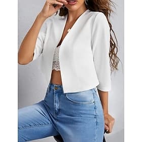 Femmes Veste Décontractée Confortable Respirant Front ouvert Occasionnel Uni Vacances Rue Occasionnel Tenue quotidienne Ouvert devant Court Col en V Coupe régu