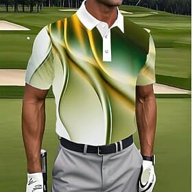 Men's Geometic Golf Polo Short Sleeve Polo Shirts Lapel Casual Athleisure Daily Wear 3D Print Buttons Summer Blue Purple Green