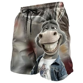 Herren Tiermotiv Esel Lächelndes Gesicht Badehosen Badeshorts Boardshorts Mittlere Taille Lustig Outdoor Urlaub Seitentaschen Netzfutter Elastischer Kordelzug