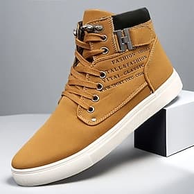 Herren-High-Top-Sneaker aus hellbraunem Kunstleder mit Schnürung, stylische Freizeitschuhe zum Spazierengehen, für die Arbeit und als Wochenend-Outfit