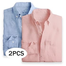 Men's Shirt Linen Shirt Summer Shirt Button Down Shirt Casual Shirt Plain Vacation Daily WhitePink WhiteGreen Greenpink PinkBlue Long Sleeve Lapel Summer Sprin
