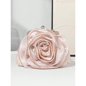 Pochette de soirée à fleurs roses pour femme – élégante pochette en satin avec bandoulière en chaîne pour événements formels, mariages et cocktails