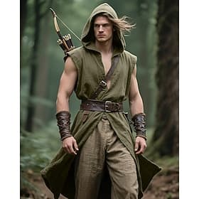Retro Vintage Medieval Renaissance Vest Tunic Warrior Viking Fancy Dress Men's Viking Halloween Carnival Performance Party LARP Adults Belt All Seasons