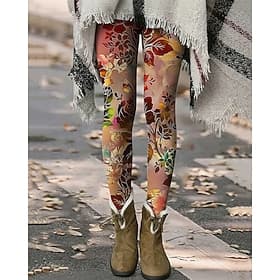 Women's Pants Trousers Leggings Cozy Leggings Streetwear Casual Full Length High Waist Floral Elastic Waist Print Breathability Comfortable Stretchy Vacation S