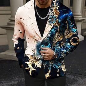 Men's Graphic Long Sleeve Turndown Daily Party Evening Wear 3D Print Buttons Multi Pocket