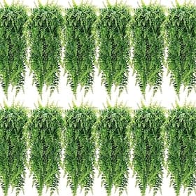 12-Pack Artificial Hanging Boston Fern Plants 32-Inch Realistic No-Maintenance Faux Greenery for Indoor/Outdoor Decor, Weddings, Exhibitions, Thanksgiving, Chr