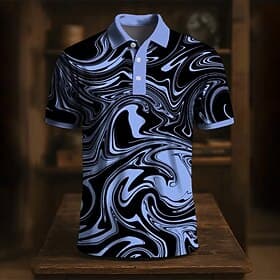 Homme Marbre Polo Manche Courte Polos Chemises à Col Occasionnel Athleisure Tenue quotidienne Impression 3D Boutons Été Bleu Violet Gris