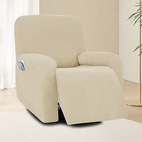 1-Seater Recliner Chair Cover with 5x5 Grid Design - Stretch Slipcover with Low Back and Wing Detail for Lounge or Living Room