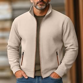 Hombre Sudadera Sudadera con cremallera completa Rojo tinto Negro Azul Marino Caqui Gris Cuello Mao Plano Con Texturas Deporte Casual Diario Ropa de calle Fres