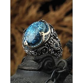 Bague vintage en pierre bleue pour homme – bijou gothique rétro en alliage pour le style motard, les fêtes et le quotidien