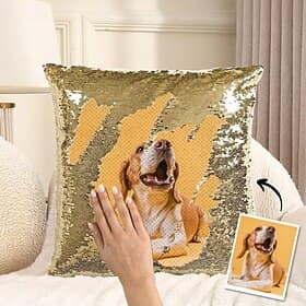 Custom Dog Photo Magic Sequin Pillow Personalized Reversible Throw Pillowcase with Your Pet Picture Gift for Dog Lovers 16x16 Inch