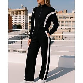 Femmes Jogging Pantalon Survêtement zippé Vêtement de sport avec poche Rayures Ensemble Vêtements Automne Noir Blanche Extérieur Voyage Sportif Taille haute Mo