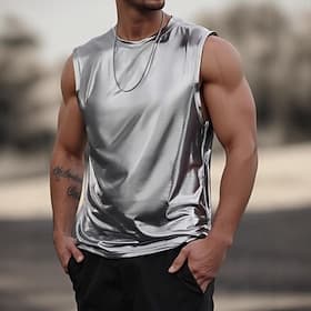 Herren Tank Top Ärmellos Rundhalsausschnitt Sommer Einfach Punk Mode Designer Outdoor Lässig Fitness Silber Gold Top T-Shirt für Herren