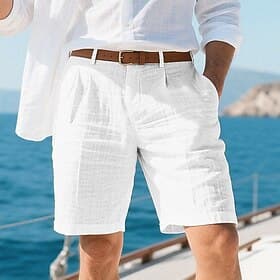 Men's Shorts Linen Shorts Summer Shorts Beach Shorts Pocket Plain Comfort Breathable Short Vacation Holiday Beach Hawaiian Boho Black White