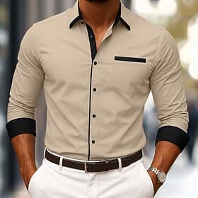 Men's Shirt Dress Shirt Button Down Shirt Non Iron Shirt Button Up Shirt Color Block Casual Daily Light Blue White Wine khaki Long Sleeve Turndown Spring Fal