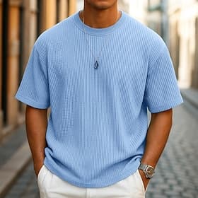 Homme Tee-shirt Gaufre T-shirt Manche Courte Col ras du cou Été Toutes saisons Couleur Unie Texturé Mode Designer Occasionnel Tricoté Extérieur Occasionnel Quo