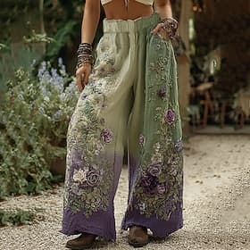 Damen Weites Bein Hosen Hose Palazzo-Hose Vintage Boho Volle Länge Hohe Taille Blume Elastischer Bund Drucken Atmungsaktivität Bequem Straße Alltagskleidung Au