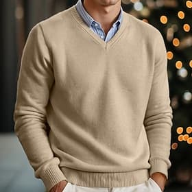 Homme Robe pull Pull Côtelé Tricoter Hauts Réguliers Style Classique Tricoté Uni Col en V Chic Moderne Moderne Contemporain Travail Noël Vêtement Tenue Hiver