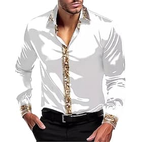 Men's Shirt Silk Like Satin Shirt Dress Shirt Casual Shirt Button Up Shirt Plain Formal Wedding Black White Red Blue Long Sleeve Lapel All Seasons Clothing App