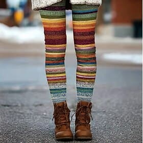 Damen Leggings Urlaub Vintage Mode Volle Länge Hohe Taille Grafik Farbblock Drucken Thermowarm Weich Atmungsaktiv Dehnbar Täglich Outdoor Urlaub Olivbraun Dunk