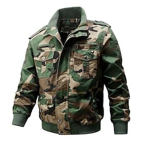 Herren Einsatzjacke Cargo-Jacke Freizeitjacke Urlaub Täglich Verschleißfest Tasche Frühling Herbst Tarnung Mode Klassisch Revers Regulär Schwarz Grün Khaki Arm