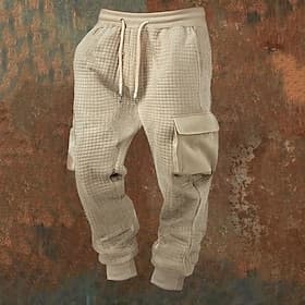 Herren Jogginghose Hose Waffelhose Kordelzug Tasche Elastischer Bund Einfach Komfort Täglich Sport im Freien Mode Lässig Khaki Mikroelastisch